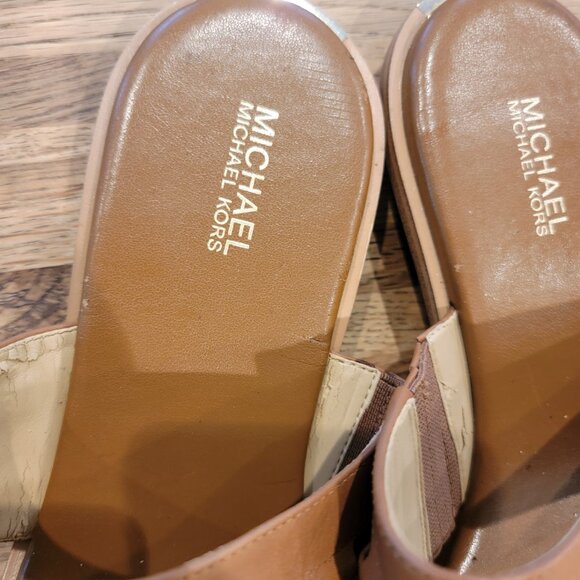 Michael Kors Sadie Flat  Embellished Leather Sandals  Luggage  Brown Leather - Picture 6 of 14